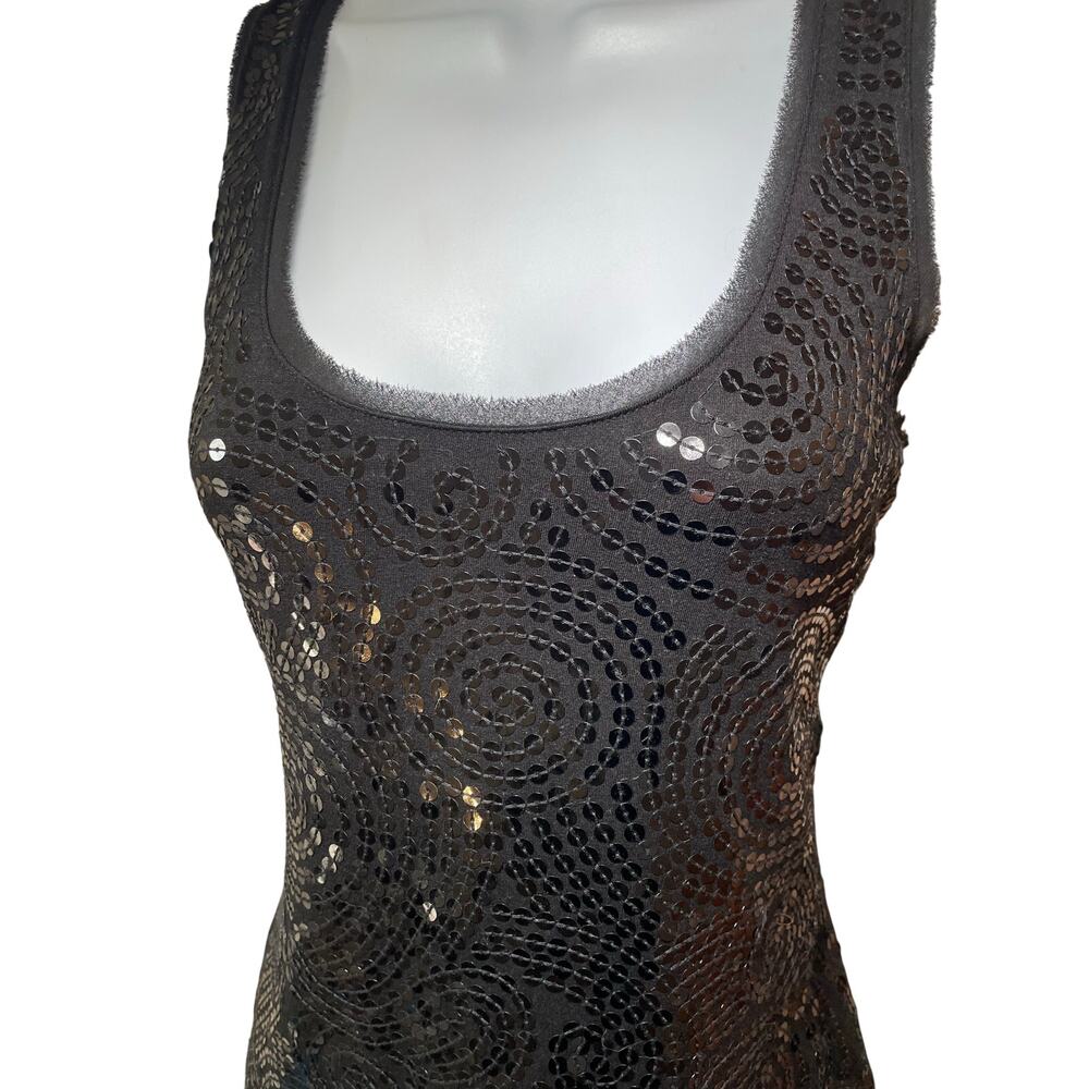 White House Black Market Sequin Sleeveless Scoop Neck Top Size S Black - Picture 2 of 7